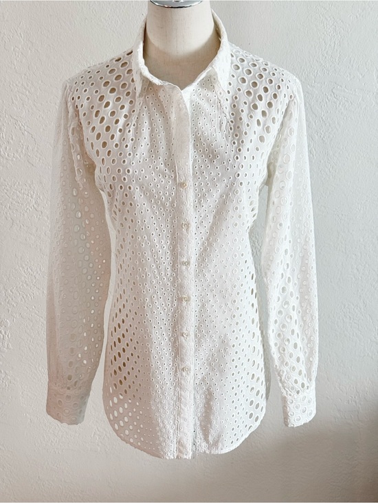 Nicole Miller Tops - Nicole Miller Artelier White Pleated Puff Sleeve Eyelet Blouse M Cotton Boho
